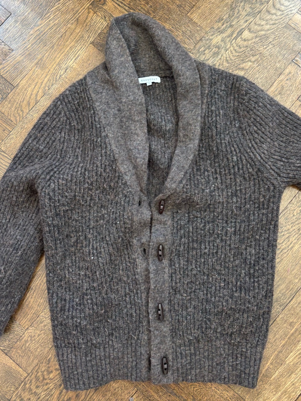 Crescent Wool Ribbed Button-Front Cardigan in Brown